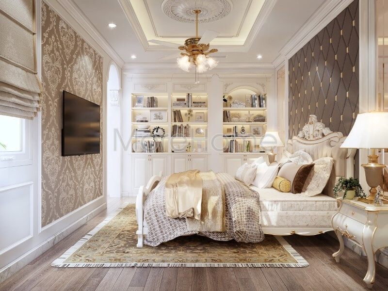 . Biệt thự cao cấp của gia chủ được thiết kế phòng ngủ Master với gỗ tự nhiên đẹp mắt, các gam màu chủ đạo được lựa chọn góp phần tạo nên sự sang trọng và đẳng cấp hơn cả.