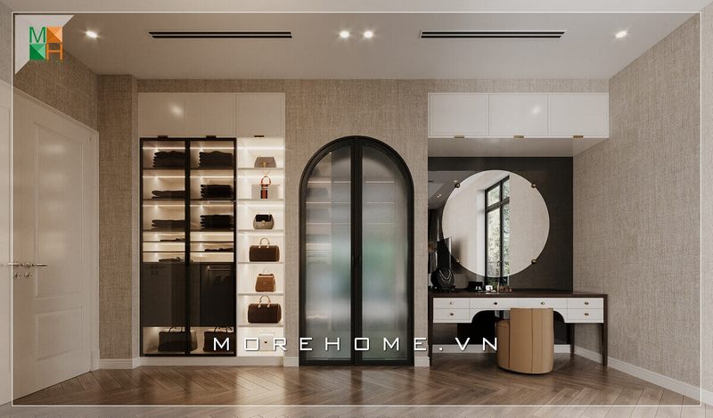 Ấn tượng mẫu bàn ghế trang điểm hiện đại rất tinh tế tạo điểm nhấn cố định cho không gian nơi đây.